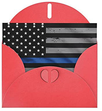 ZhRiYan Tarjeta de felicitación roja elegante con estampado de bandera de línea azul americana con sobre a juego, perfecta para cumpleaños, boda, día de San Valentín