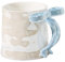 Tasse mit Schleife Aesthetic Schöne Tassen mit 3D Schleifen, Süße Nordischer Kaffeetasse Keramik, 350ml Zierliche Tassen Mit Henkel, Handgefertigt Ästhetik Tasse für Mädchen Milchtee Latte(Blue Handle