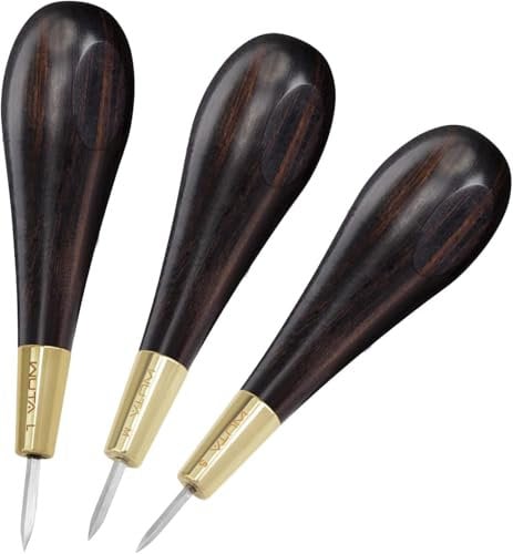 WUTA Leder Ahle, Ebenholz Blackwood & Messing Ahle Nähen, Leder Werkzeug für Lederverarbeitung Leder nähen(S+M+L)
