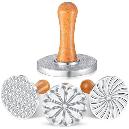Reinscer Juego de 3 sellos de galletas de metal con de madera para manualidades, hornear, pasteles, cortadores de galletas, sello de galletas para hornear, acabado fino y resistente
