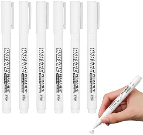 xinxinlovee Acrylstifte weiß, 6-Stück Lackstift Weiß Schnell Trocknender Permanent Marker Weiß für Steine, Felsmalerei, Keramik, Glas, Holz, Stoff, Metall, Leinwand, Reifenstift