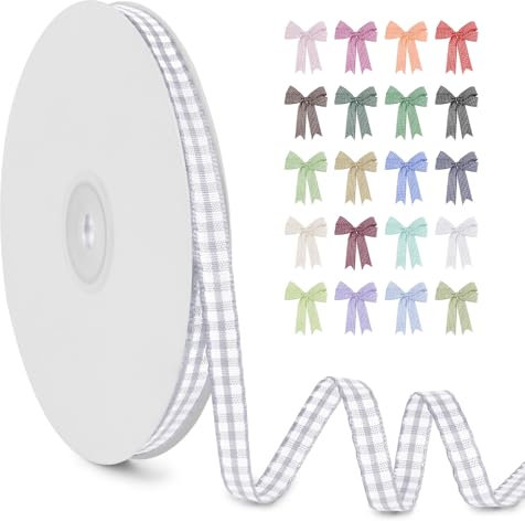 LERAETI Geschenkband Silber Karoband 6mm x 45m zum Verzieren & Basteln, Kariertes Band Breites Schleifenband, Dekoband für DIY Bastelkuchen, Strauß Dekoration, Geschenkverpackung, Haarschleife