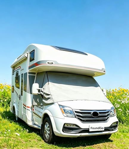 FoundGo Housse de pare-brise thermique en PVC imperméable pour camping-car - Gris - Pour Fiat Ducato X290 (à partir de 2014) - Avec sac de transport