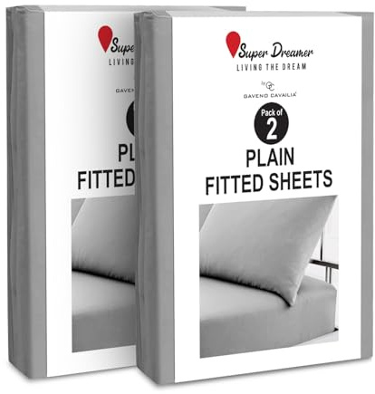 GC GAVENO CAVAILIA 2 Pack Fitted Sheet Double - Deep Pocket 25cm - Microfiber Bed Sheet (137x193 cm) - Wrinkle & Fade Resistant - Elastic Corners - Breathable & Easycare Bottom Sheet - Grey