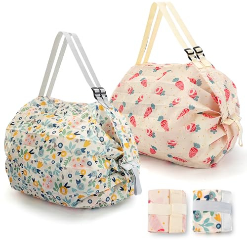 QZDAFFIC 2 Stück Einkaufstasche Faltbar Tote Bag Notabag mit Reißverschluss, Shopper Tasche Damen Groß Wiederverwendbare Badetasche für Reisen Camping