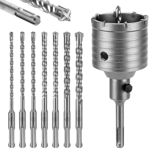 WADEO Kit de 8 Pièces Forets à Béton SDS Plus - Ensemble Complet avec 7 Forets (5,6,6,8,8,10,12mm) et 1 Trépan Ciment 68mm - Pour Perçage dans le Béton, Béton Armé, Brique, Pierre, Maçonnerie