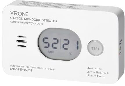 Virone Batteriebetriebener Kohlenmonoxid Melder mit LCD-Display | Temperatur- und Luftfeuchtigkeitsmessung | 10 Jahre Lebensdauer | IP20
