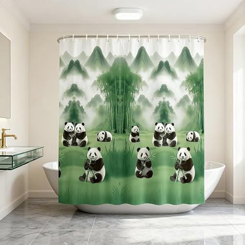 HUIBOHOU Shower Curtain, Mould Proof and Mildew Resistant Washable Bathroom Curtains, Shower Curtain for Bathroom, Bath Curtains with Hooks (Panda, 180 * 180cm)