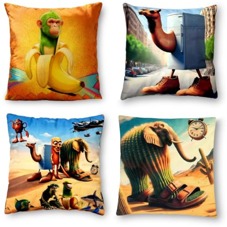4 Pcs Italienische Brainrot Kissenbezüge, 45 x 45 CM Italienische Brainrot Dekoration für Zuhause, Kissenbezüge für Sofa, Schlafzimmer, Wohnzimmer, Geschenk für Studenten, Freunde und Familie