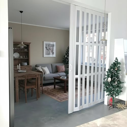 Kgfvesdc Puerta Acordeon Interior,Puerta Plegable Interior De Pvc Y AcríLico Tipo AcordeóN【W×H:60×203cm】Separador De Ambientes Corredizo,De Pvc Con Cristales Transparentes, Para Gabinete, Armario