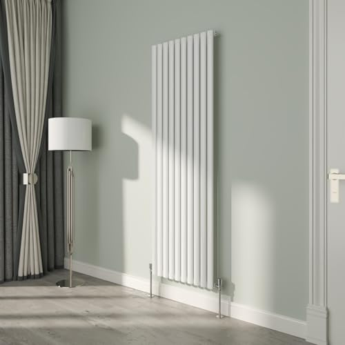 NRG White Oval Radiator Vertical 1800x590mm Single Panel Central Heating | Designer Radiator Wall Mounted, Modern Radiator, High Heat Output, Mild Steel, for Living Room, Kitchen, Bedroom
