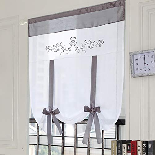 SIMPVALE Grau Raffrollo Vorhang, 80x100cm (BxH), 1 Stück | Raffinierten Floralen Bestickt Voile Vorhänge, Transparente Gardinen für Schlafzimmer Badezimmer Wohnzimmer Küche