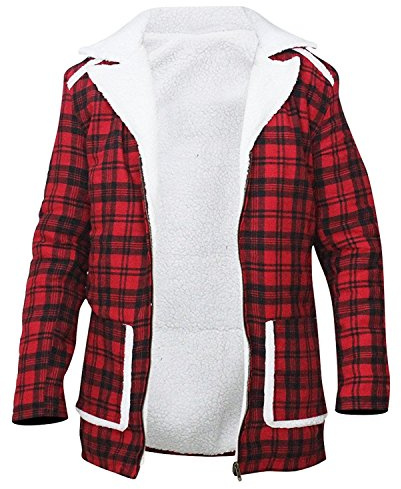 Fashion_First Veste en flanelle pour homme en fausse fourrure de mouton – Manteau long en fourrure rouge de Noël – Veste à carreaux rouge, Rouge, L