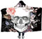 Decke mit Kapuze Halloween Totenkopf Kuscheldecke Skull Blumen Wohndecke Winter Weiche Warme Kapuzendecke Tagesdecke Sofadecke für Erwachsene Kinder 1 150x200cm