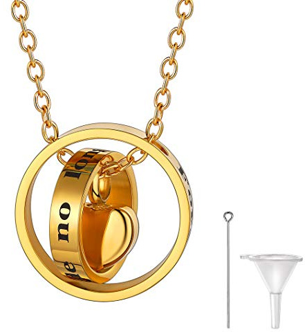 Richsteel Memorial Urnen Kette goldene zwei Rings und Herz mit O Kette Einäscherung Asche Anhänger für Jahrstag Jubiläum