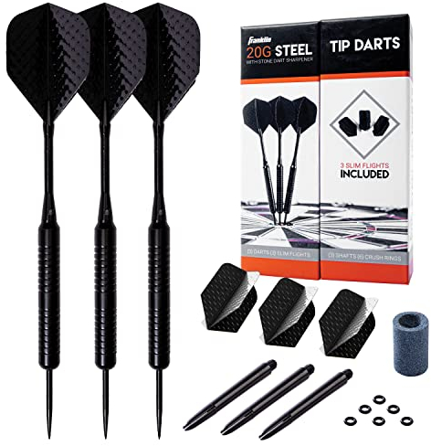 Franklin Sports 20Gram Steel Tip Dart Set - Game Room Ready with Standard Flights, Slim Flights, Stone Sharpener, Nylon and Aluminum Saft - Perfect for Family Game Room Fun with Friends