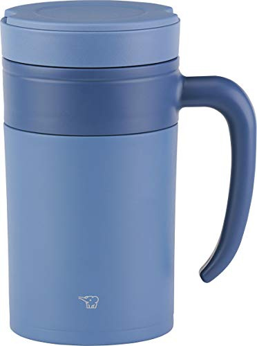 Zojirushi SE-KAE48-AZ Thermobecher mit Tee-Infuser 480 ml – Vakuum-Edelstahlbecher mit Griff, auslaufsicher, doppeltes Sieb, BPA-frei – Prussian Blue