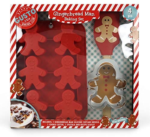 Childrens Gingerbread Man Baking Set w/Silicone Cupcake Moulds/Cake Mould Tin, Cookie Biscuit Cutter and Spatula. Great Childrens Baking Gift Set, Ideal Baking Sets for Girls, Boys and Adults