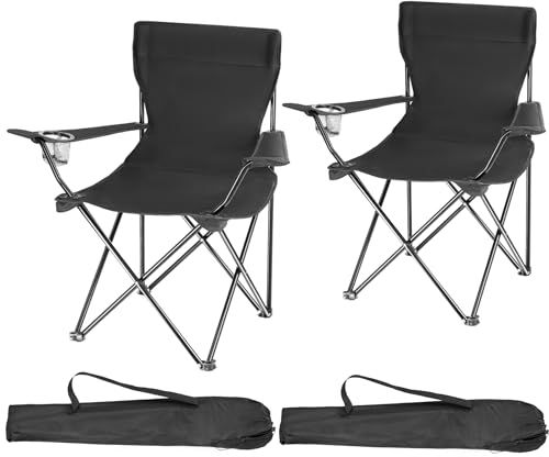 TecTake® Lot de 2 Chaise Pliante Camping Fauteuil Pliable Chaise de Plage Ultra léger avec Porte Gobelet et Sacs de Transport, Rembourrage en Mousse, Idéal Voyages, Pêche, Festival, Camping, Plage