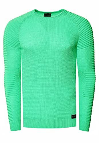 R-Neal Herren Fein-Strick Slim-Fit Biker Strick-Pullover im Individuellem Future Design Langarm-Pullover Rundhals Gerippt 349