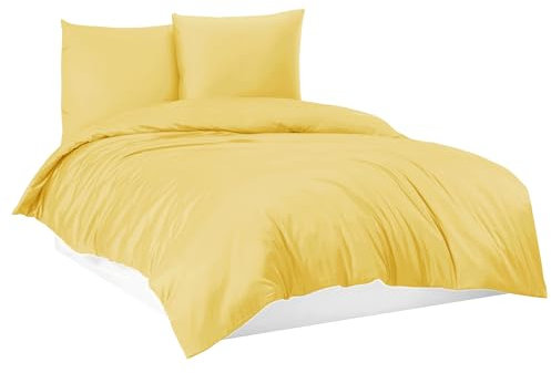 Mixibaby Bettwäsche Bettgarnitur Bettbezug 100% Baumwolle 135x200 155x220 200x200 200x220, Farbe:Vanille Gelb, Größe:200 x 220 cm