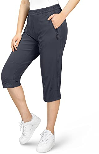 33,000ft Damen 3/4 Hose Capri Wanderhose Stretch Leichte Radhose Taschen Sommer Outdoor Golf Hose Grau 44