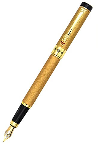 Gullor Retro Style Art Dragon Clip Fountain Pen with Ink Converter, Gold