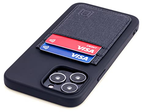 Dockem Wallet Case for iPhone 13 Pro Max with Liquid Silicone Shell, Built-in Metal Plate for Magnetic Mounting & 2 Credit Card Holder Pockets: Luxe M2T, Canvas Style Synthetic Leather (6.7, Black)