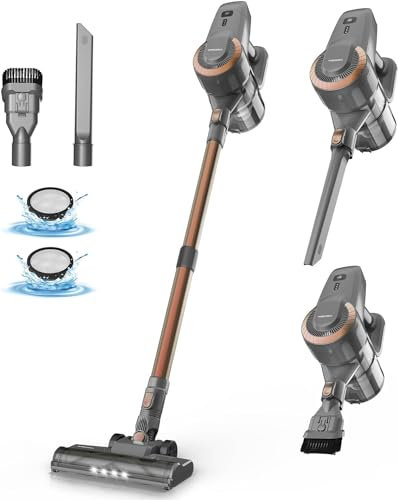 YISORA Aspirateur Balai sans Fil sans Sac N300, 20KPa & 2 Vitesses, Aspirateur à Main 175W, Léger, 40Min Autonomie, 6 en 1 Aspirateur Balai sans Sac pour Les Poils d'animaux, Tapis, Canapé, Voiture