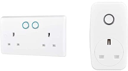 BG Electrical 822/HC-01 Smart Power Socket, Alexa Compatible Double 13 Amp, White Moulded & Smart Power Single Plug-In Adaptor, 13 A, White Moulded