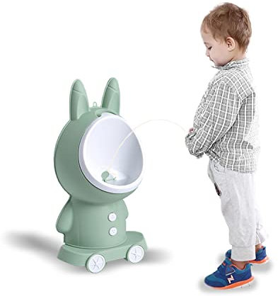 Coo11 2 in 1 Kids Rabbit Urinal Free-Standing & Wall Mount Toilet Training Stand, Height Adjustable Easy Cleaning Design, Funny Whirling Target, 1m Drainage Pipe for 18-36 Months+ Toddlers - Green