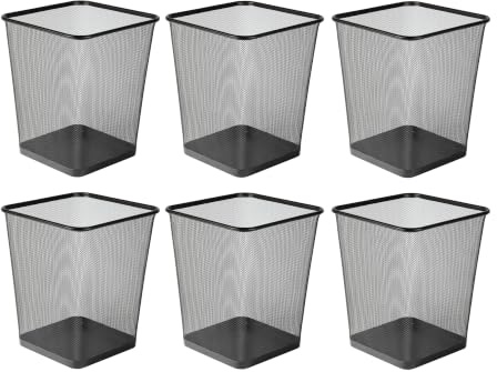Osco Wiremesh Waste Bin Square – Metal Mesh Rubbish & Recycling Basket for Office, Home, Bathroom – Solid Non Slip Base Build, H30 cm × W25 cm, 10 Litre Capacity, 6 Pack, Black