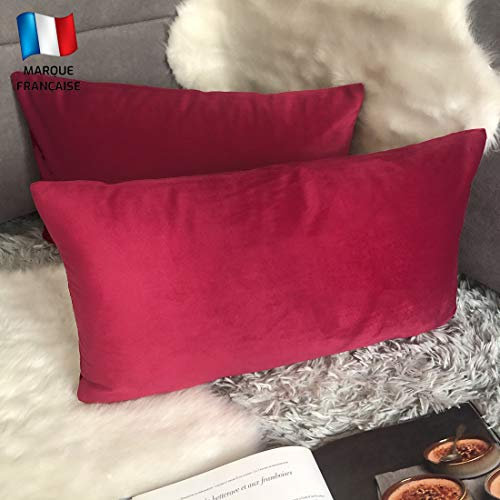 Douceur De Plumes 2er Set Rot Himbeerroter Samtkissenbezug 40x80 cm Uni, rechteckiger Kissenbezug mit weichem Design, skandinavisches Sofa Wohnzimmerdekor (2 Rot Himbeerrot)