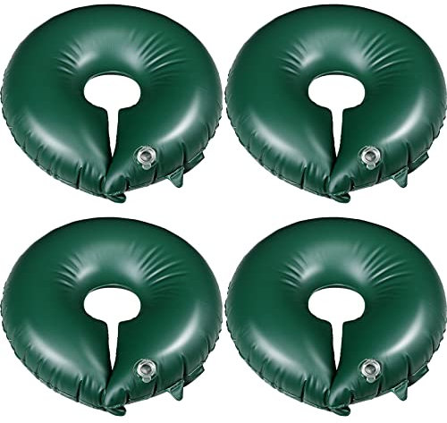 TaoBary 4 Pcs 10 Gallon Tree Watering Ring Bag Slow Release Watering Bag Deep Root Automatic Drip System PVC Drip Irrigation Pouch Donuts for Newly Planted Multi Trunk Trees Shrubs (Green)