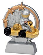 eberin · Motorsport Kart-Pokal, Resinfigur Kart, Silber Gold, mit Wunschtext, Größe 12,5 cm