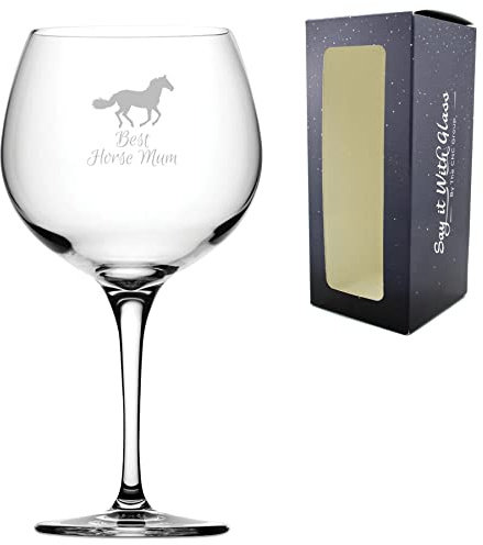 Engraved Novelty Gin Balloon with Horse Mum Design, Laser Engraved - Gift Box Included - Birthday Gift for Horse Lovers - Add Personalised Message