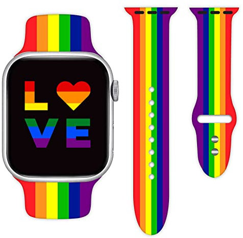Rainbow Pride Lgbtq Flag Watch Band Compatible with Apple Watch 38mm 40mm 41mm 42mm 44mm 45mm for Women Men Gifts Sport Silicone Wristbands Strap for IWatch Series 7 6 5 4 3 2 1(42mm/44mm)