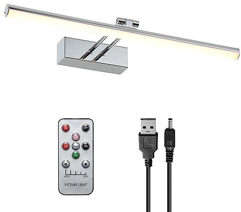 HOWMZON Lampe à piles sans fil de 40,6 cm pour peindre avec télécommande, entièrement en métal, applique murale pour portrait, cadre photo, galerie (chromé)