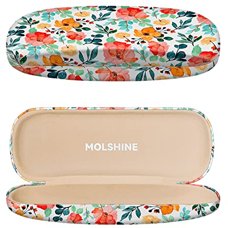 molshine Hartschalen-Brillenetui aus PU-Leder,tragbares Reise-Brillentasche für Männer,Frauen,Mädchen,Reisen,Studium,Arbeit(Blume)