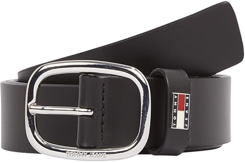 Tommy Jeans Damen Gürtel Oval Ledergürtel, Schwarz (Black), 85 cm