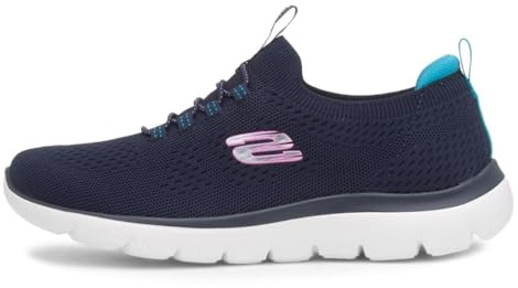 Skechers Damen Summits Top Player Turnschuhe, Navy Knit/Teal & Pink Trim, 38.5 EU