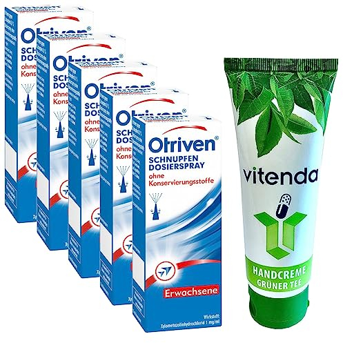 OTRIVEN 0,1% Dosierspray o.K. für Erwachsene und Kinder ab 12 Jahren 5x10ml inclusive einer Handcreme von vitenda
