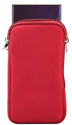 Neoprene Mobile Phone Sleeve Mesh Pocket Lanyard Case for iPhone Air,iPhone 17 16 Pro, 11 XR XS Max Samsung Galaxy S25+ 24+ S23 FE S20 FE A15 A25 A35 A55 Google Pixel 10 Pro 9, 9a 6 (L, Red)