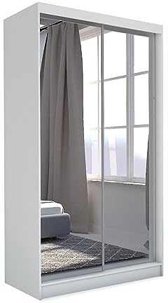 Mars Meble Schrank mit Schwebetüren Debra Kleiderschrank mit Spiegeln Kleiderstangen Garderobe, Farbe: Weiß, Breite: 150 cm