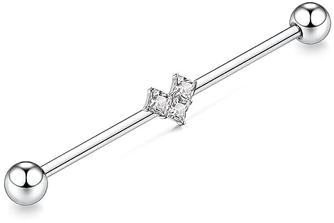 14G Industrial Piercing Schmuck Industrial Bar Silber Industrial Ohrringe Chirurgenstahl Conch Piercing Schmuck Knorpel Conch Ohrring Cube Zirkon Industrial Barbell 1 1/2 Zoll 38mm Body Jewelry