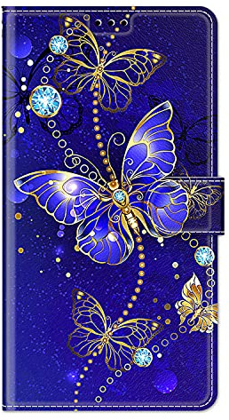 Wuhaizher Motorola G14 Hülle, stoßfest, Motorola Moto G14 Handyhülle Leder Wallet Book Flip Cases mit Magnetständer View Card Holder Protector Cover für Motorola Moto G14, Blauer Schmetterling