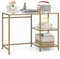COSTWAY Bureau en Verre Trempé, Bureau 2 Étagères, Cadre Métallique Doré, Meuble d'Entrée pour Couloir, Salon, Chambre, Bureau, Doré, 106 x 51 x 76 cm