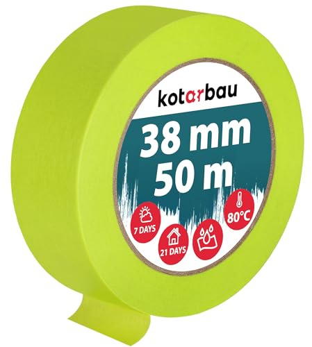 KOTARBAU® Neon Malerkrepp 50 m Kreppband 38mm Malerband Abklebeband Maler Klebeband Maler Zubehör Fluoreszierendes Grün Kreppapier Malerbedarf