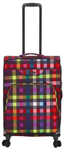 Kenorada Reisetrolley SoftLITE 4w | Koffer aus strapazierfähigem Polyester | Leichter Trolley mit Vier Doppelrollen | TSA Zahlenschloss (multicolorcheck, M - 67 cm mittlerer Koffer)