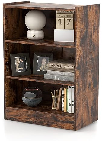 GOPLUS Bibliothèque à 3 Niveaux, Meuble de Rangement avec 2 Étagères Réglables, Dispositif Anti-Basculement Inclus, pour Salon, Chambre, Bureau, 50x30x75 CM, Blanc (Industriel, 50x30x75CM|3 Cubes)